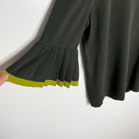 Cos Knitted Sweater Top Womens Medium Olive Green Pleated Sleeves Minimalist - Picture 5 of 11